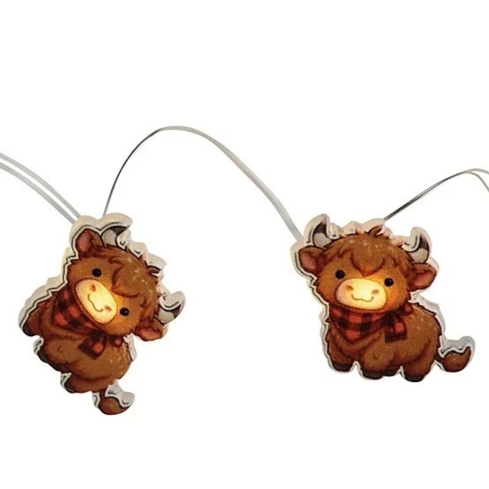 Highland Cow Bull LED String Lights‎ With Timer 20 Ct Warm White Bulbs Indoor